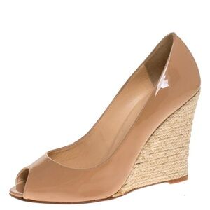 CHRISTIAN LOUBOUTIN Nude Peep Toe Espadrille Wedges Size 40 Women’s Shoes